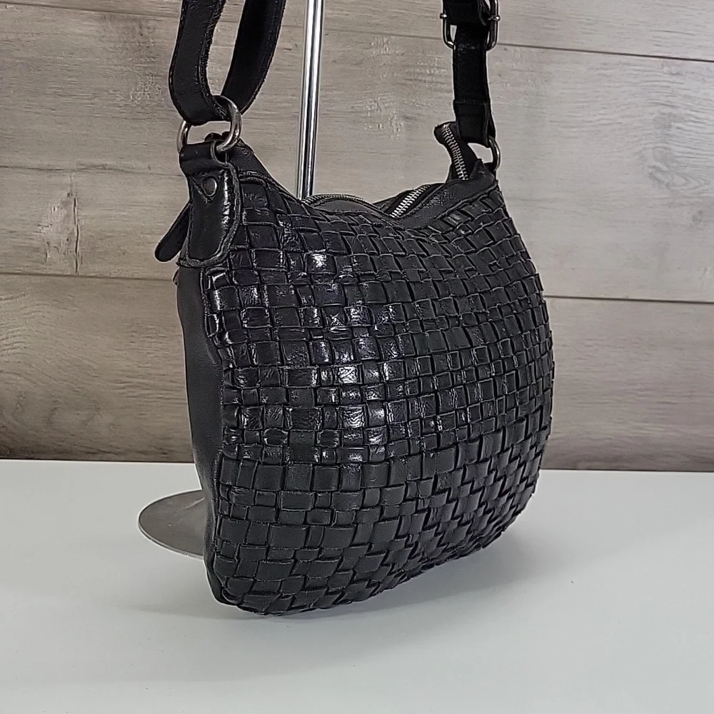 Vilenca Holland for Anthropologie Black Woven Leather Crossbody Bag